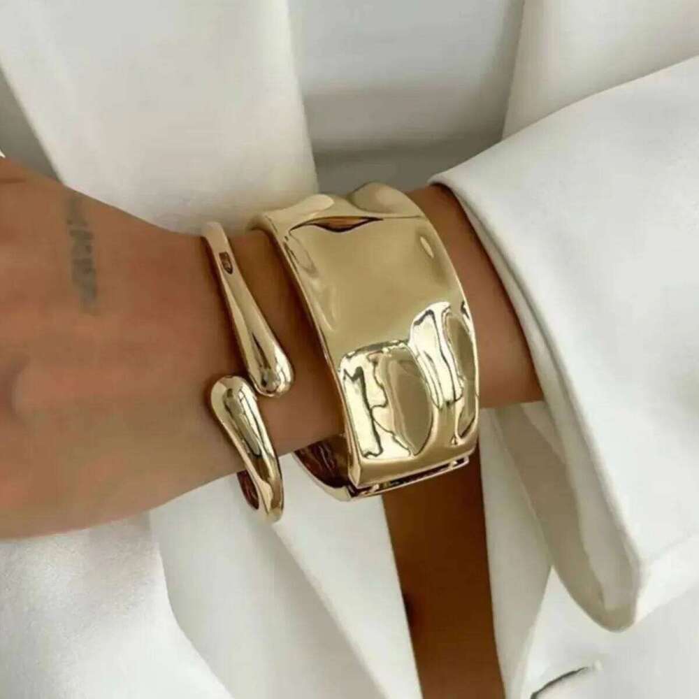 Ingemark 4 Styles Exaggerated Punk Geometric Large Open Spring Bangles Women Chunky Heavy Metal Cuff Bracelet Men Jewelry Gift
