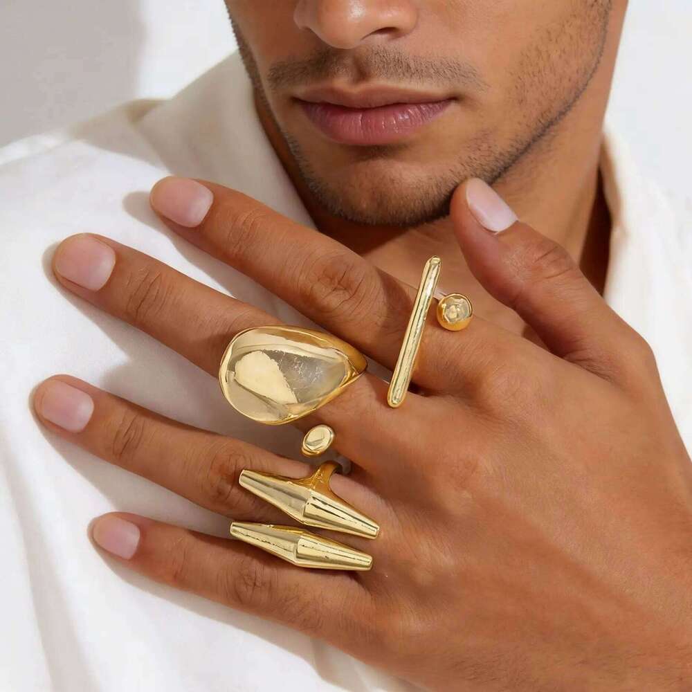 3pcs Hiphop Punk Metal Geometric Finger Rings Set for Women Men Vintage Gold Color Irregular Knuckle Joint Ring Party Jewelry