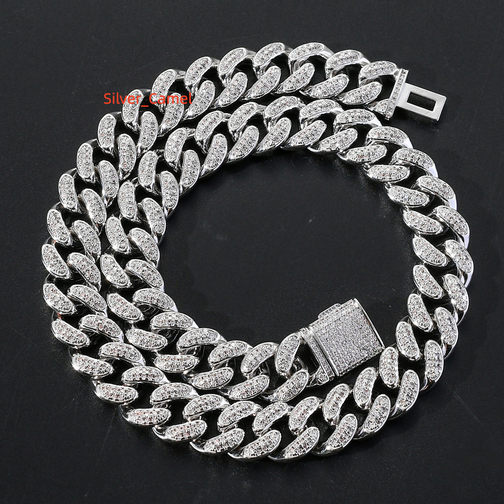 BES Custom 15mm Iced Out 925 Sterling Silver VVS D Color Moissanite Lab Diamond Hip Hop Miami Cuban Link Chain for Anniversaries