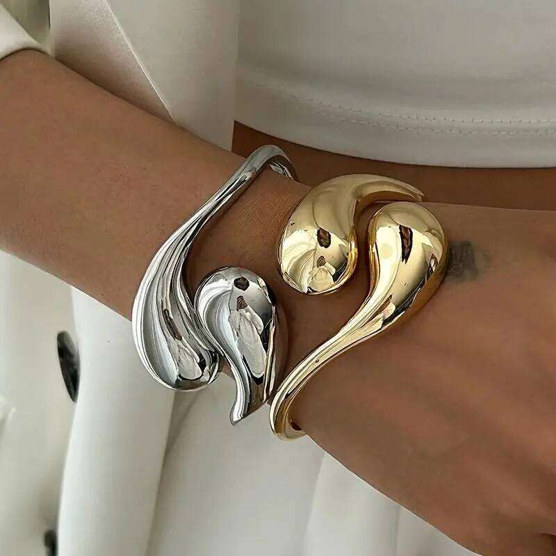 Ingemark Creative Gold Color Smooth Water Drop Cuff Bangle for Women Hip Hop Adjustable Geometric Bracelet Steampunk Jewelry Men