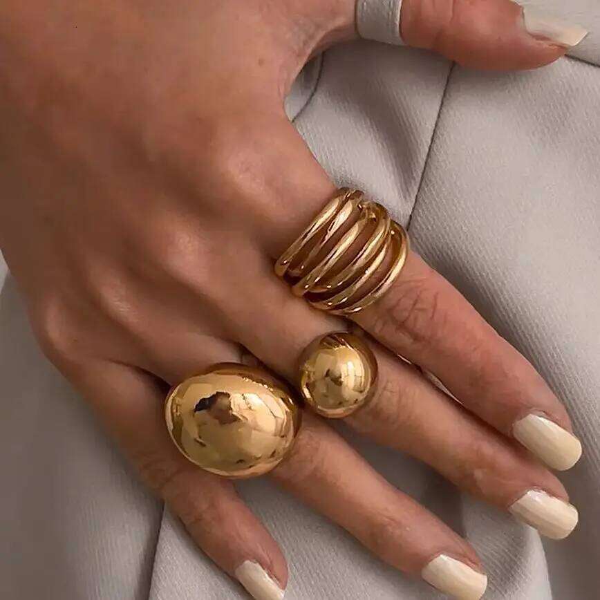 Ingemark 3Pcs/Set Creative Smooth Geometric Chunky Open for Women Punk Irregular Adjustable Finger Rings Men Jewelry Gift