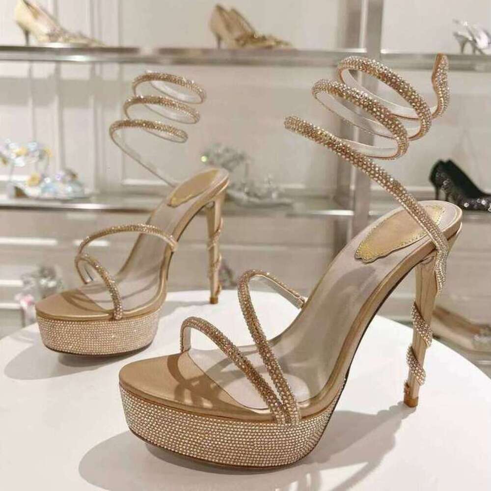 French-Style Stunning Heel Wrapped Rhinestones High-Heeled Sandals with Waterproof Platform 2026 Sparkling Fairy Crystal Wedding Shoes Exquisite