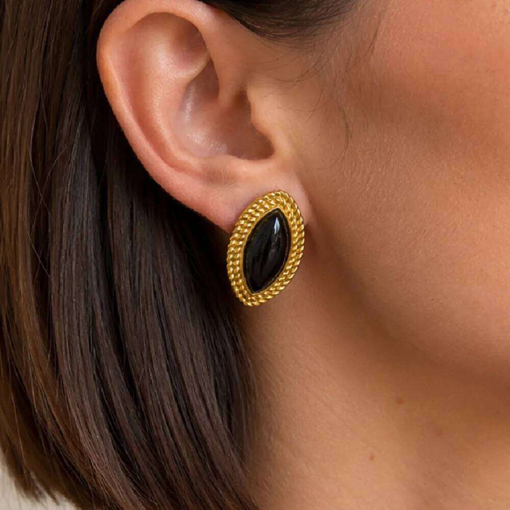 Ingemark Elegant Inlaid Resin Stainless Steel Stud Earrings for Women Retro 18K Gold Plated Geometric Earring New Jewelry Gift