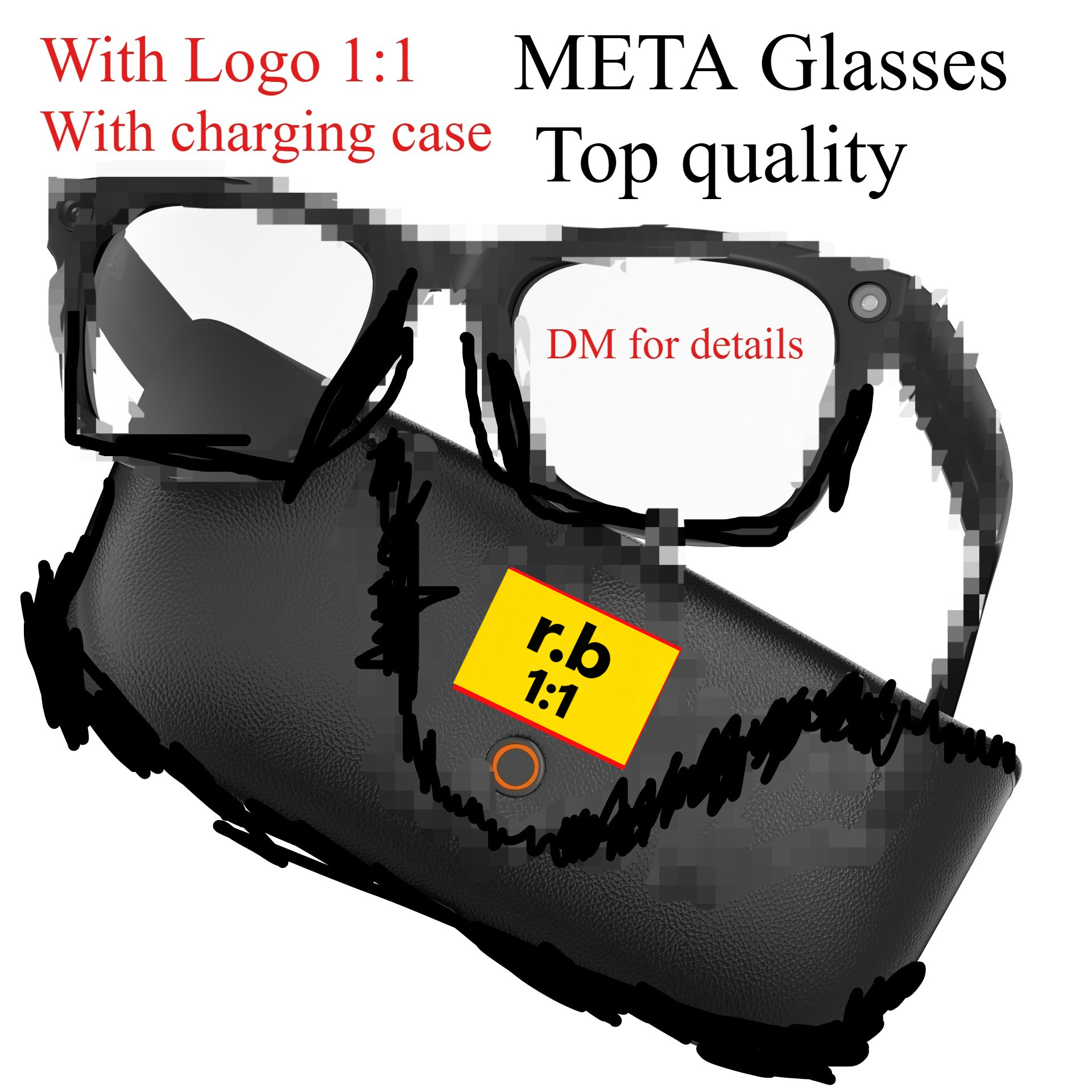 RB 1:1 META AI Glasses Top quality With Camera,With Charging Case With LOGO Smart Glasses HD Camera, Translation, Music,double lenses,Connect to-image-1109382126