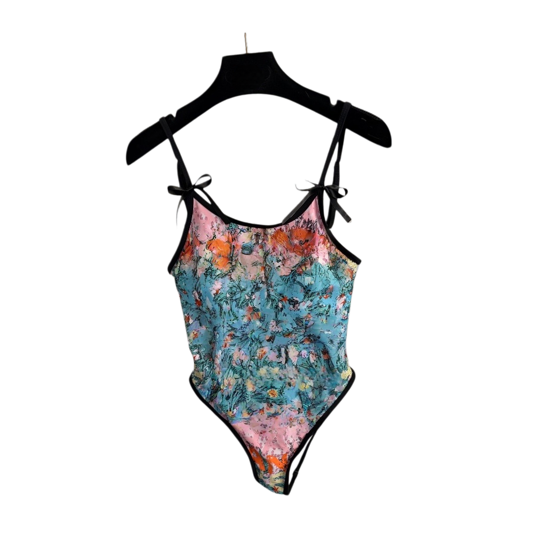 Women's Printed Stripe Halter One-Piece Swimwear-image-1107399432
