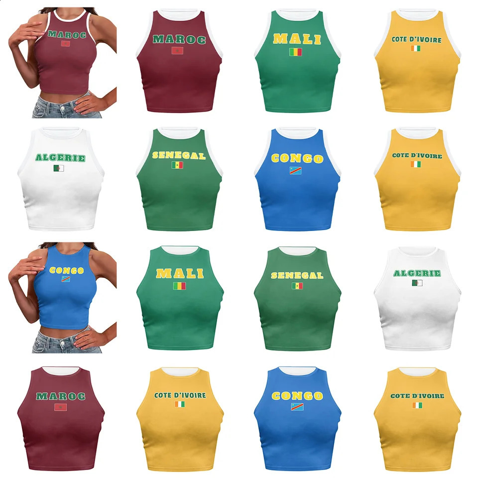 Morocco Maroc Congo Senegal Cote Divoire Algerie Algeria Mali Flag Color Letter n Ladies Crop Top Cropped Tank Tops 260604