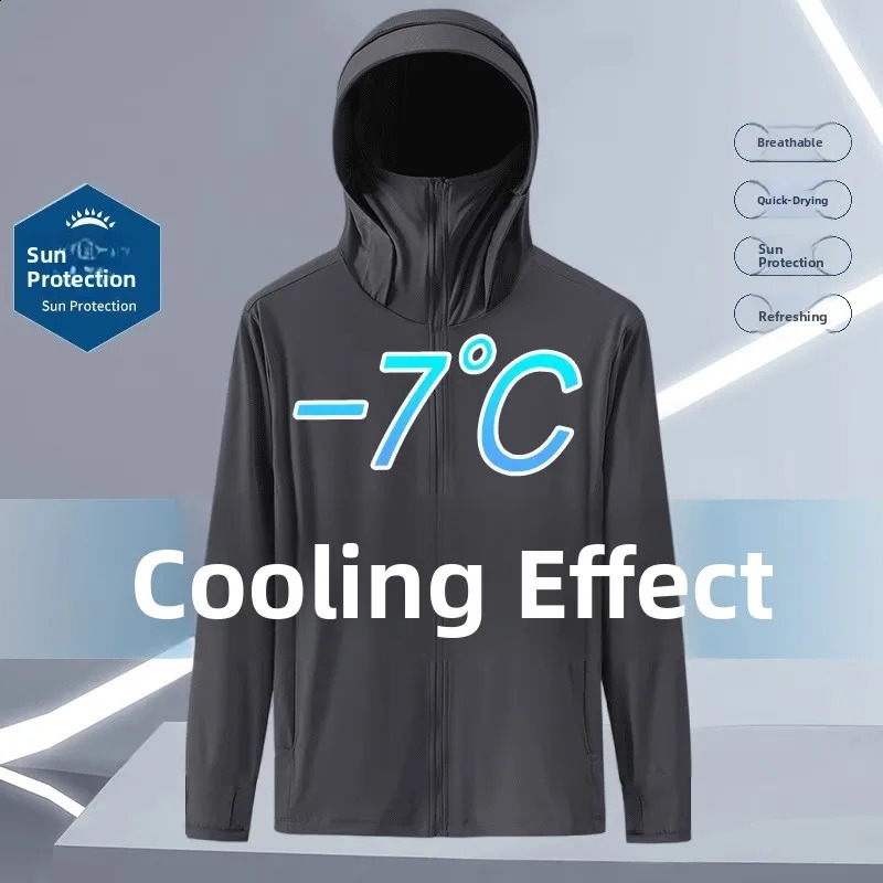 Summer Ice Silk Thin Hooded UV Protection Sunscreen Clothing Outerwear Mens Fishing Sun Protection Clothes less Fashion 260605
