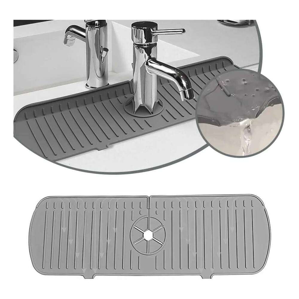 1pc Kitchen Silicone Ripples Faucet Water Catcher Mat, Large Sink Splash Pad, Bathroom Countertop Protector dba17