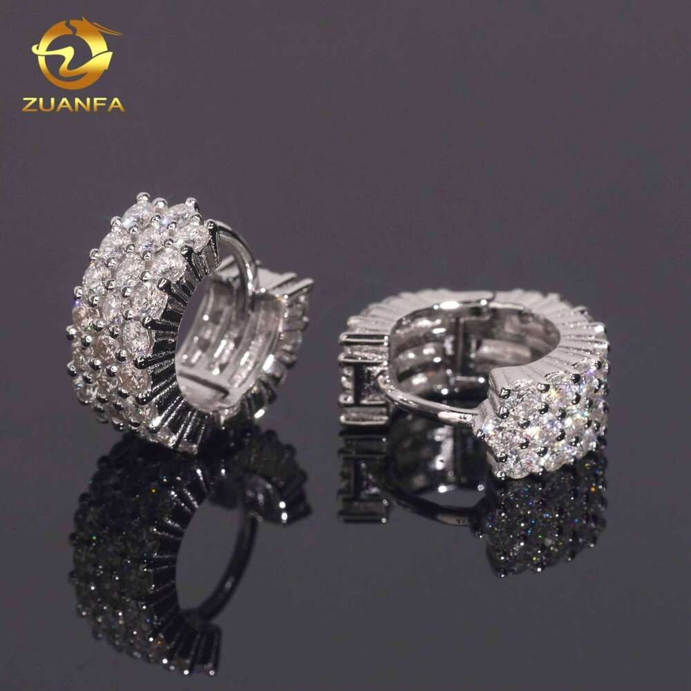 Wholesale Price D VVS Men's Moissanite 3 Row Hoop 925 Silver Hip Hop Earrings Pass Diamond Tester