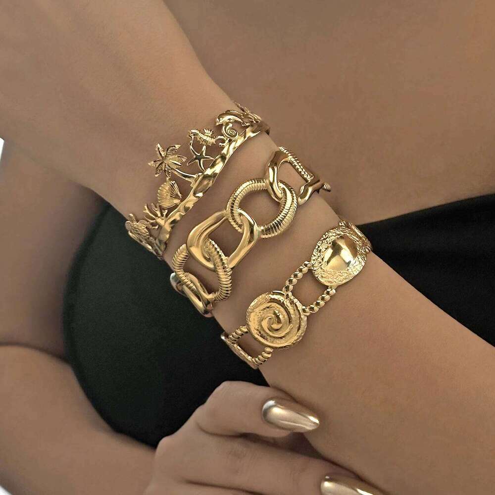 Unique Stainless Steel Metal Wide Cuff Open Bracelet for Women Punk Thick Twists Irregular Chain Bangles Waterproof Jewelry