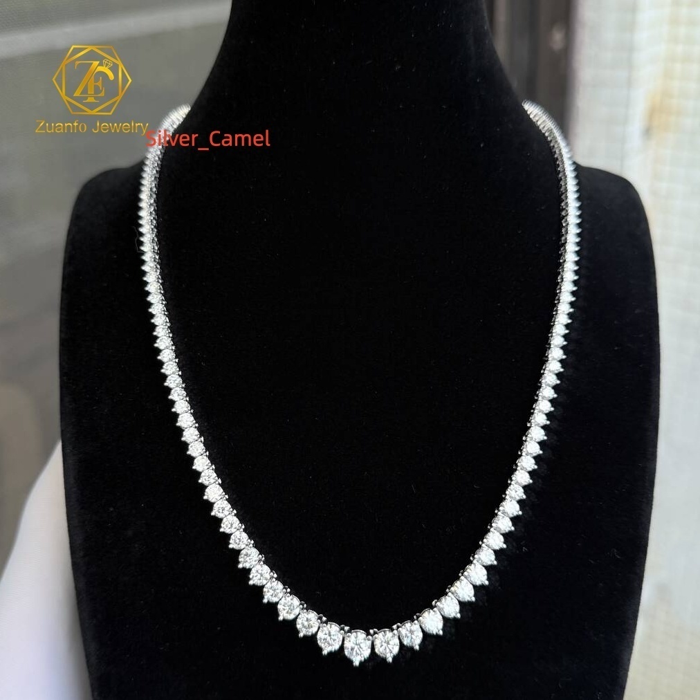 Fine Jewelry 10K 14K Gold White Gold Custom Lab Grown Diamond Tennis Chain Necklace 3 Claws Design