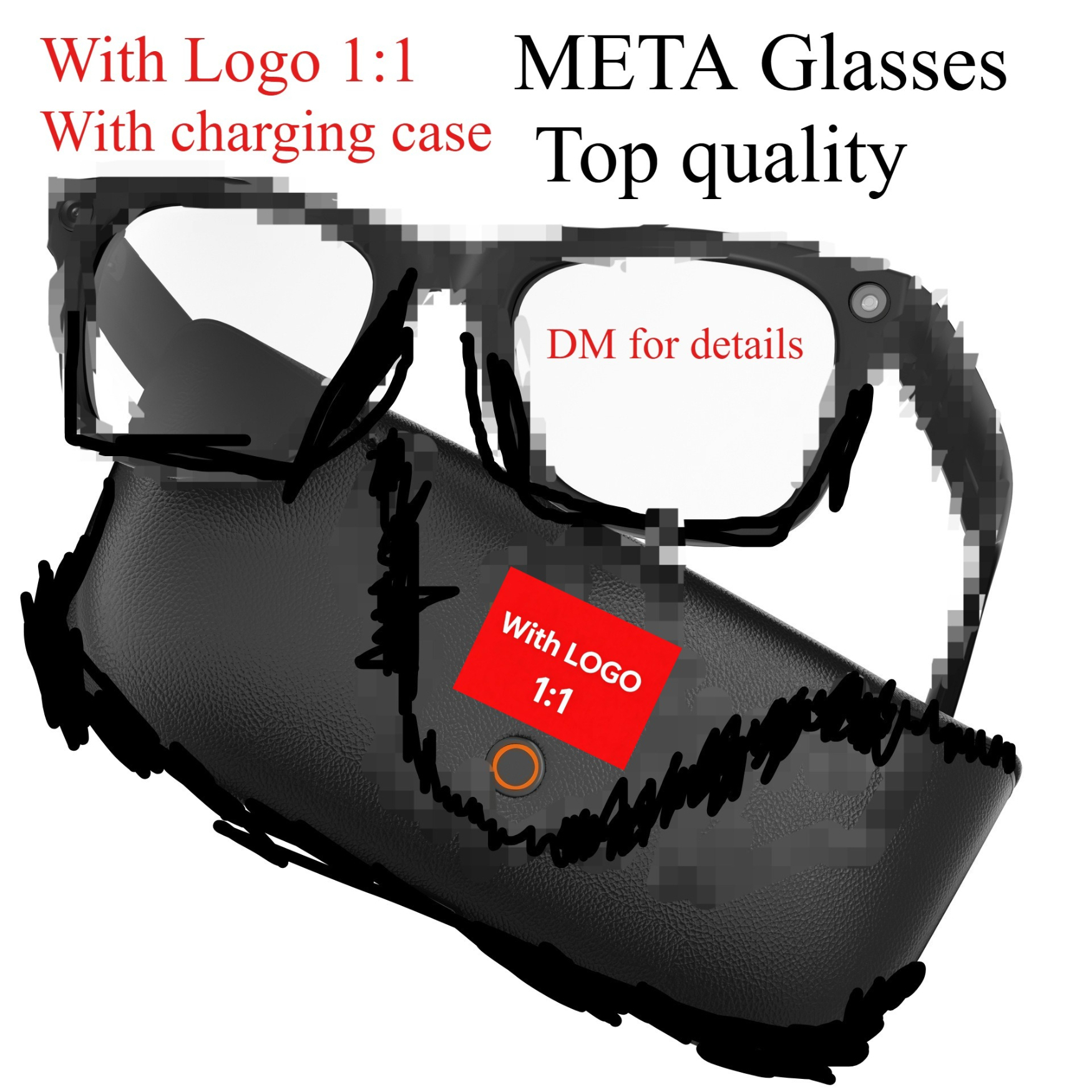 META AI Glasses 1:1 Top quality With Camera,With Charging Case With LOGO Smart Glasses HD Camera, Translation, Music,double lenses,Connect to the-image-1109383964