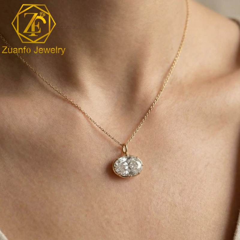 Fine Jewelry OEMODM IGI Certified CVD HPHT 1-5 VVS Oval Cut Lab Grown Diamond 14K 18K Solid Gold Charm Pendant Necklace