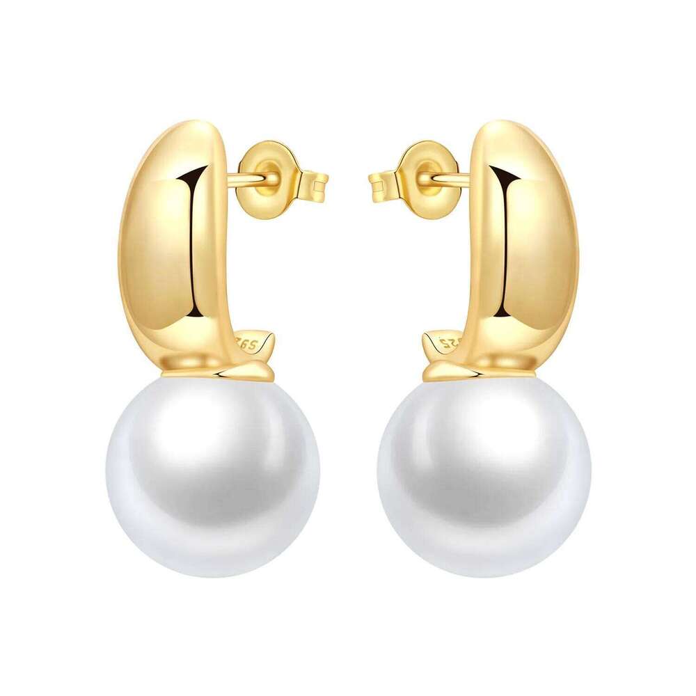 Orstarry S925 Sterling Earring Versatile and Minimalist Pearl Earrings 18K Gold-plated Women Birthday Gift Silver Jewelry