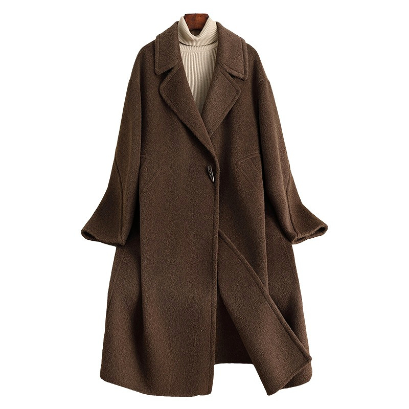 D4471 New autumn and winter double-faced wool coat, long style, knee-length, loose and high-end horn button wool-image-1109448897