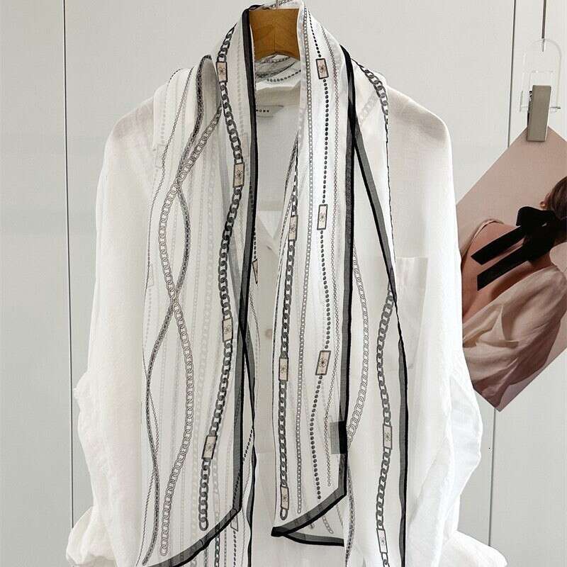 Classic Fashionable Thin Chain Spring New Women's Ribbon Long Scarf, Stylish Versatile Elegant Summer Scarf Laotie Laotie