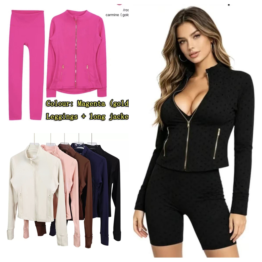 Yoga Jacket women sets Gold zipper Women Workout Sport Coat Fitness Jacket Sports Quick Dry Activewear Top Solid Zip Yoga Set hot sale-image-1073261239