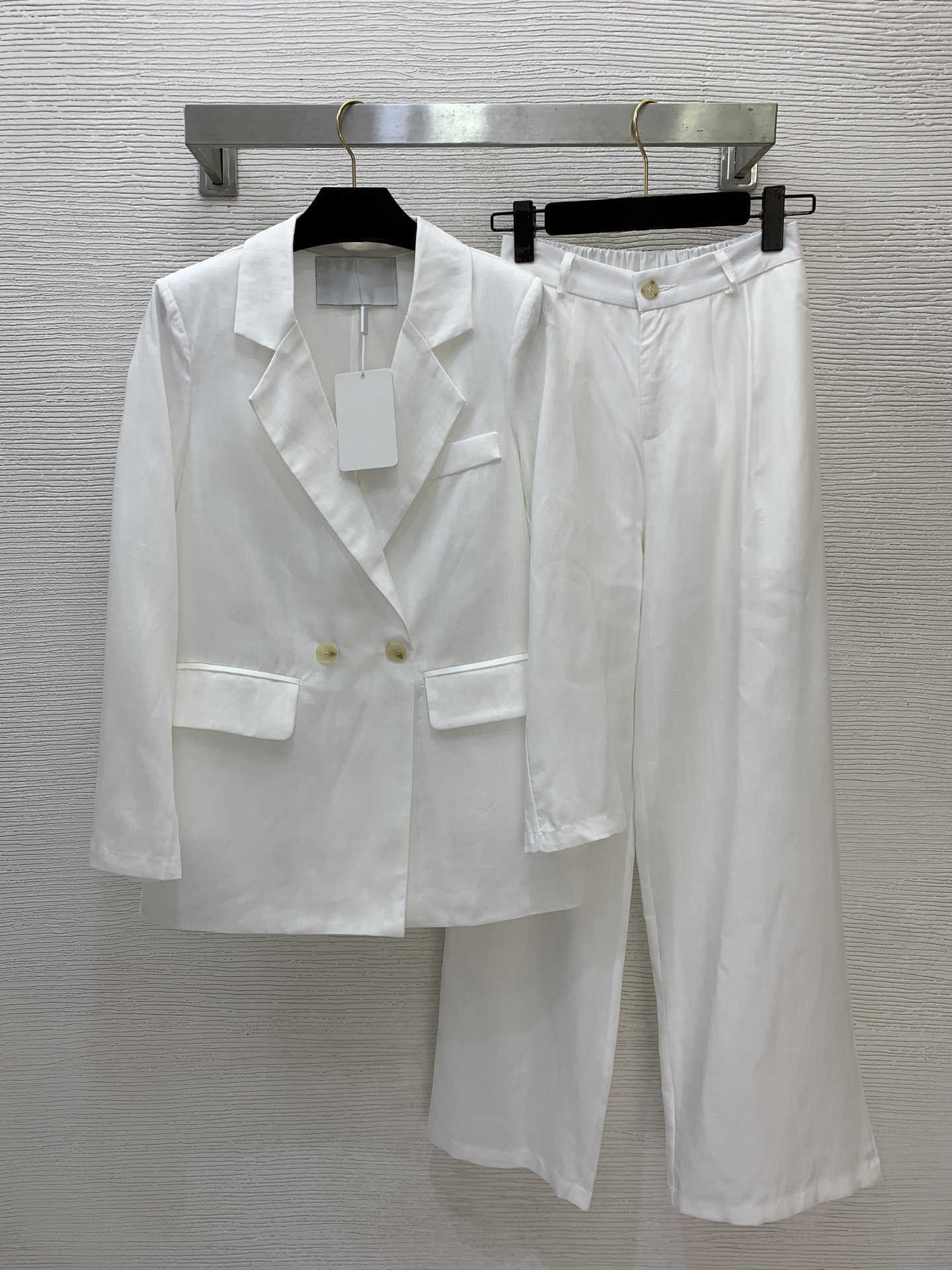 vêtements de créateurs femmes pantalons deux pièces tissu en lin simple tenue élégante tenue quotidienne veste de costume à manches longues panta