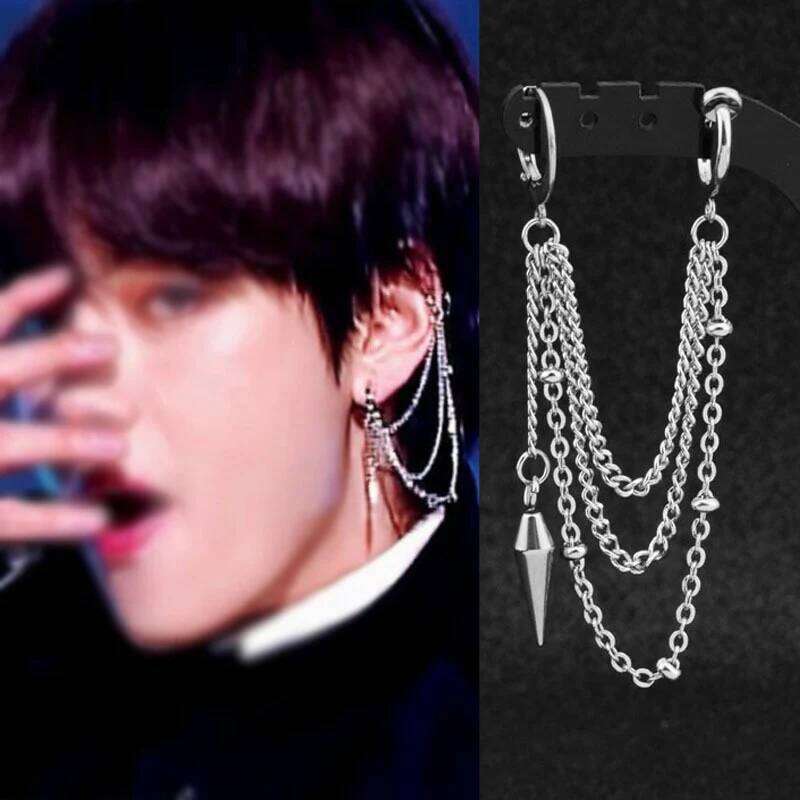Kpop Punk Tassel Chain For Men Women Stainless Steel Metal Bar Pendant Geometric Drop Earrings Party Hip Hop Jewelry