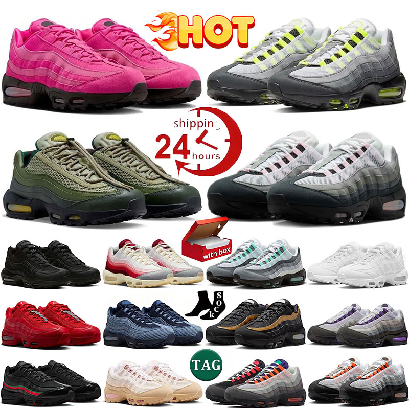 Avec la boîte Designer 95 95s chaussures de course hommes femmes néon triple noir blanc stade vert cristal bleu élevé betterave foncé solaire rou