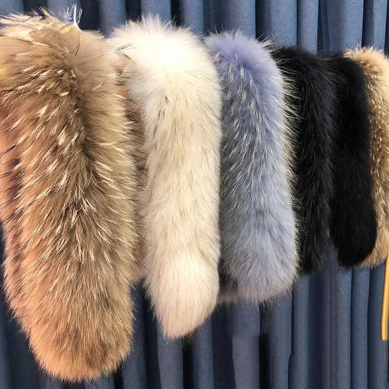 Real Fur Collar Luxury Warm Natural Raccoon Fur Scarf Women Genuine Fur Collar Scarves Large Fur Shawl Male Jacket Coat Q260608