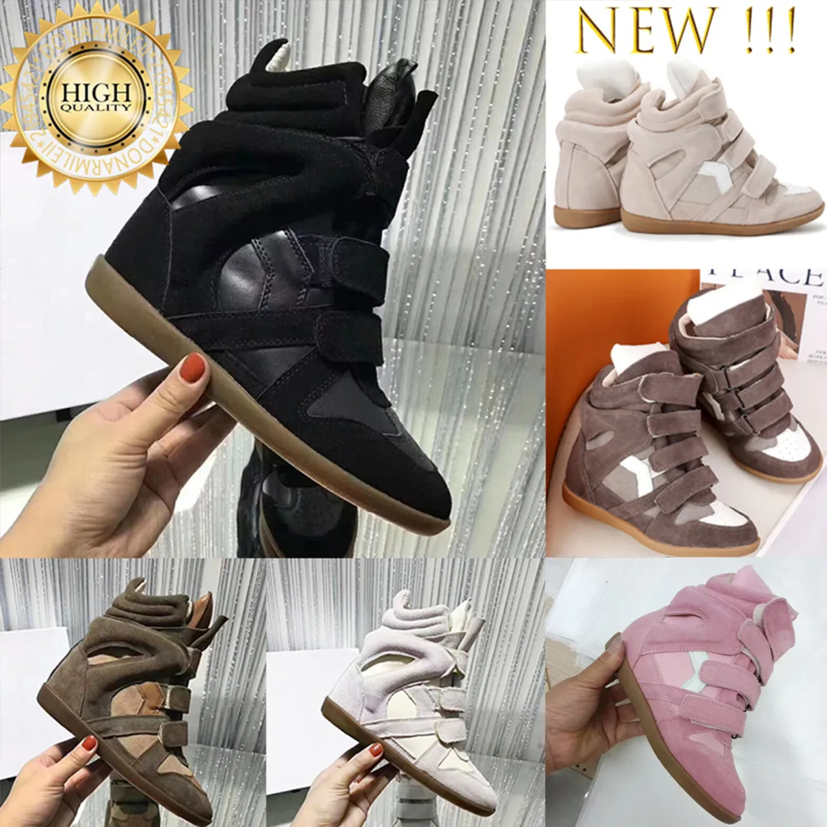 Size 35-45 High Quality Bekett Wedge Sneakers Boots Designer Brand Hot Sale-Black Genuine Leather internal height increasing boots Leather-trimmed S