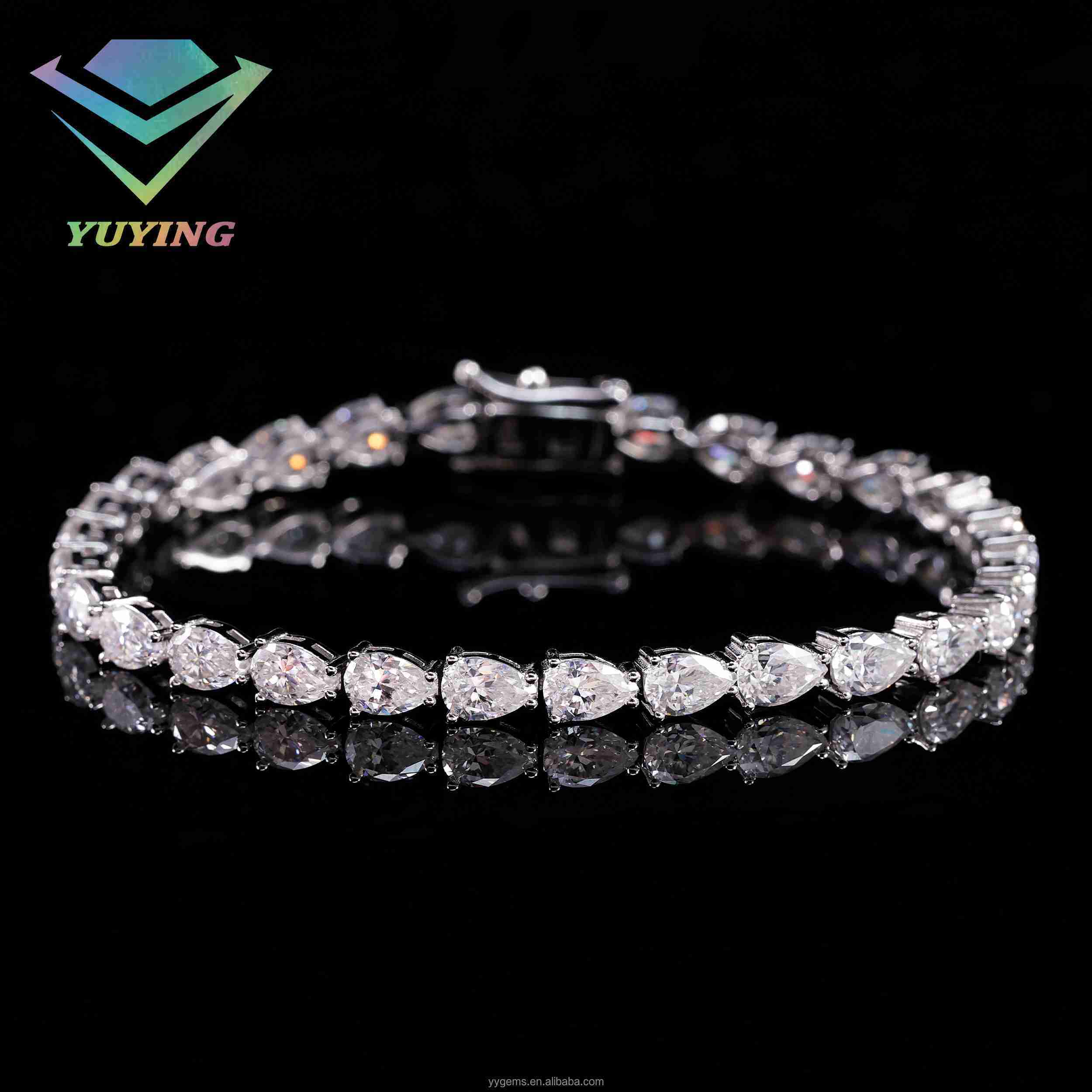 New Arrival Ready to Ship Gold Plated Silver D Color VVS With GRA Certificate Pear Moissanite Diamond Chain Tennis Bracelet