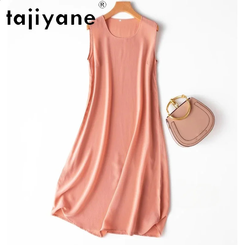 TAJIYANE 100 Mulberry Silk Dresses 2025 Woman Summer Solid Color Tank Dress Comfortable Bottom Women Clothing Vestidos 260604BANJIA