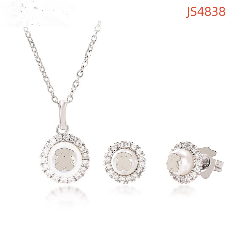 New Fashion Women Girls Silver Rose Gold Stainless Steel Span Bear Animal Green Stone Pearl Heart Star Pendant Earrings Jewelry-image-1109541924