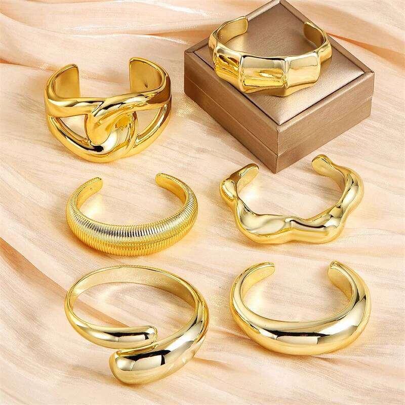 Exaggerated Geometric Wide Cuff Bangles for Women Men Punk Hip Hop Chunky Gold Silver Color Statement Bracelet Jewelry Gift