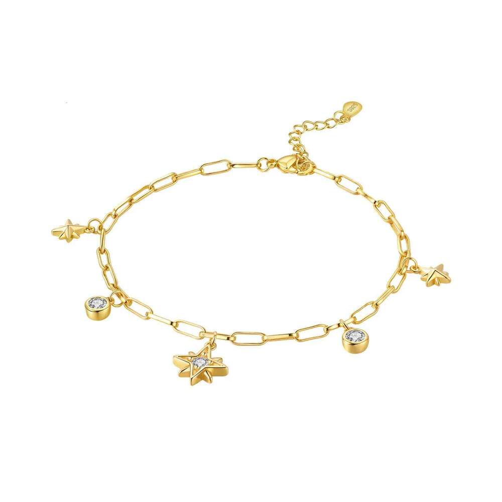 Orstarry S925 Sterling Silver 18K Gold-plated Exquisite Sparkling Star Moon Sun Bracelet Chain Charm Jewelry Gift