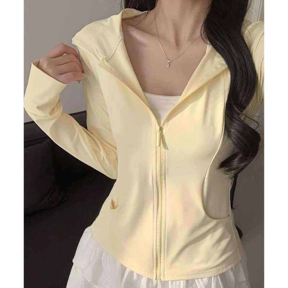 Goose-Yellow Hooded Sun Protection Jacket For Women, Summer 2026 New Model, UV Protection, Slim-Fit Ice Silk Cardigan Coat 772