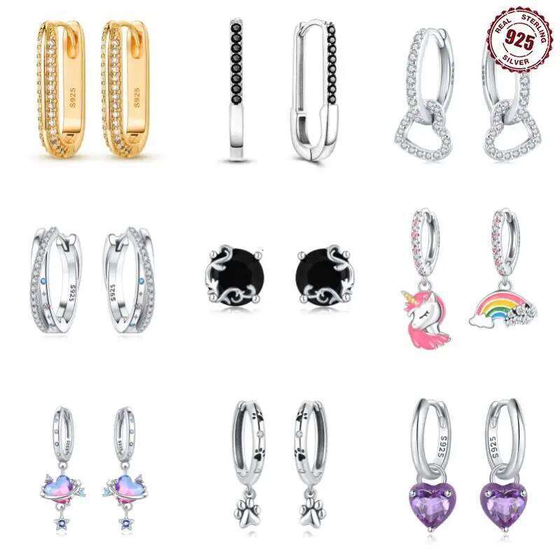 New 925 Sterling Silver Heart Hoop Inlaid Zircon CZ Infinity Love Golden Earrings For Women Wedding Gift Luxury Jewelry