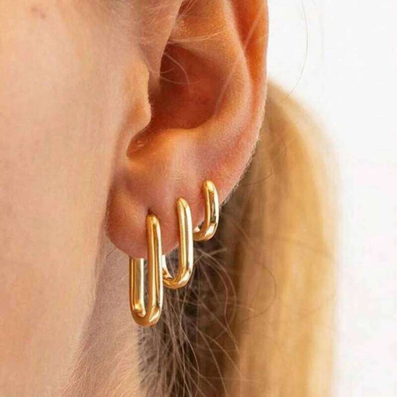 Fashion Gold Color Geometric U-Shape Hoop Set for Women Men Punk Hip-Hop Metal Round Circle Earrings Party Jewelry 2023