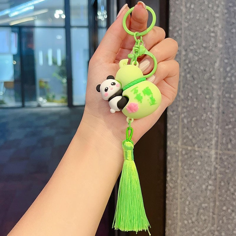 Cute Panda Keychain Gourd Tassel Pendant Lucky Designer Charm Chinese Style Cartoon Bag Charm Car Hanging Decor Gift for Good Luck