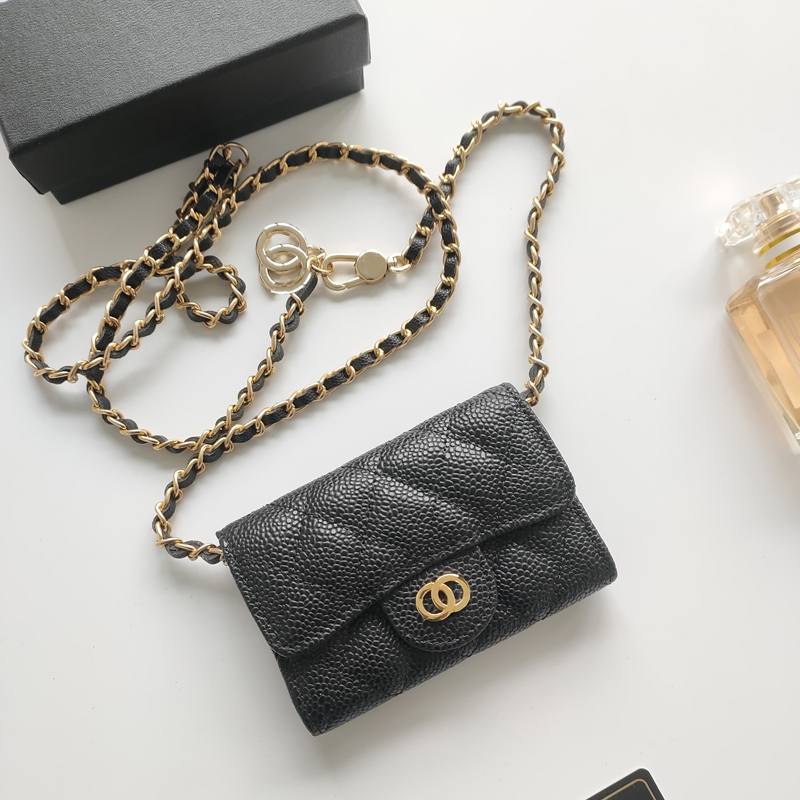 A8937 TOP Designer Wallet Shoulder Bag Mini Card Clip Double Word Mini Wallet Sheepskin Caviar Pattern Women's Luxury Shoulder Mini Wallet C
