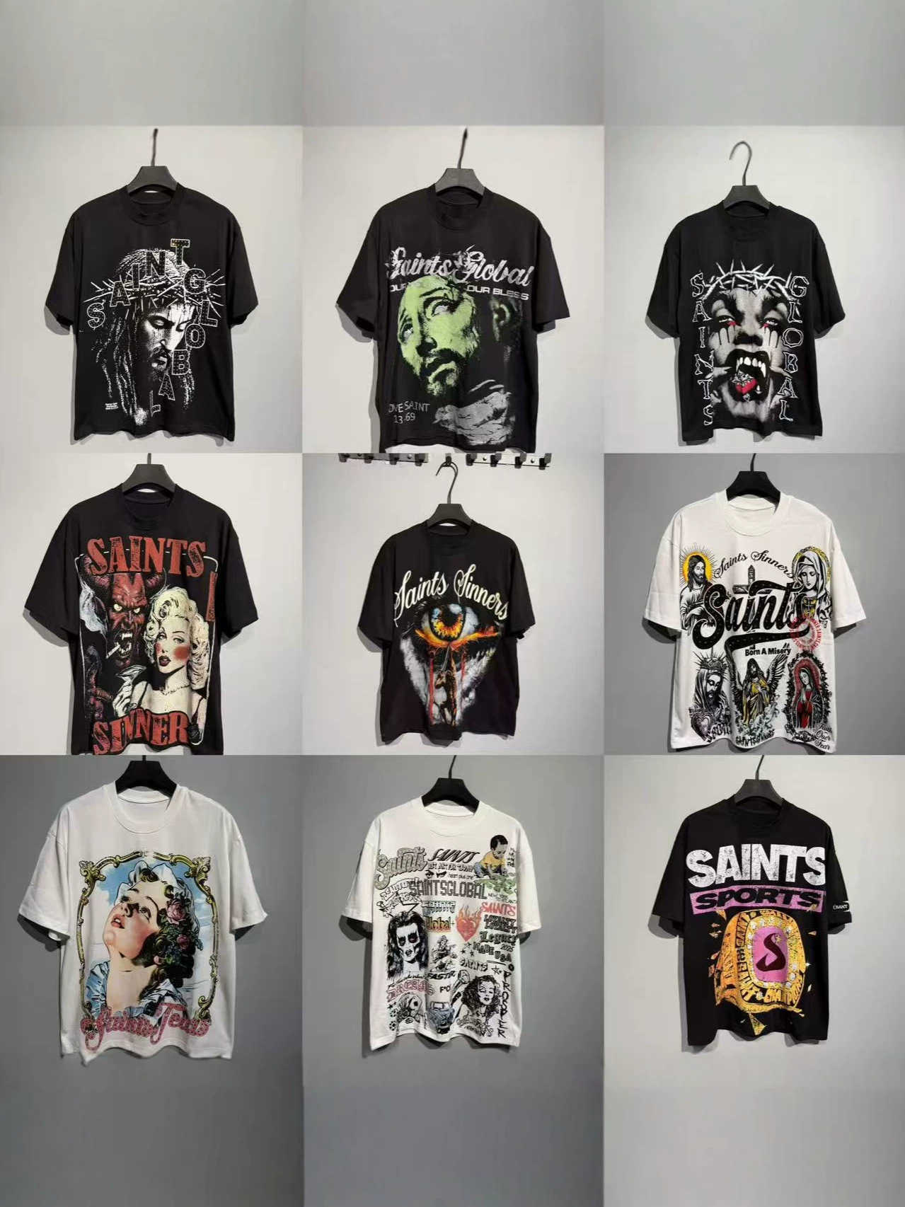 High quality designer clothing 2026 Spring New American Style Trendy Brand SAINT Short Sleeve Washed Vintage Loose Fit Pure Cotton Mens T-Shirt