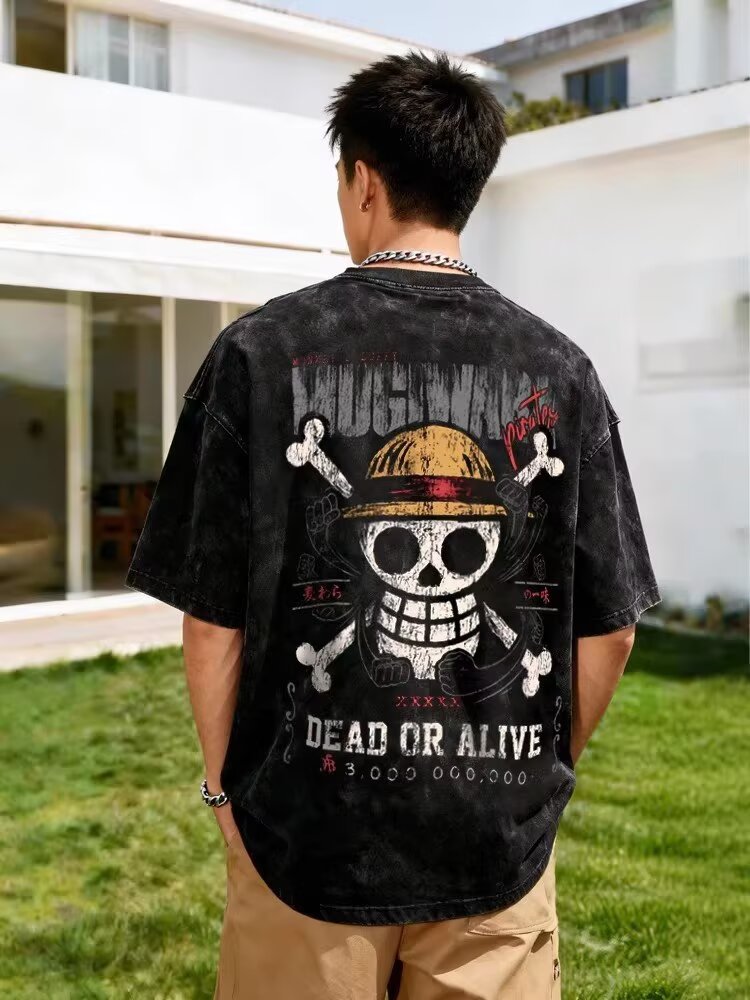 From Mars to the other side in the summer of 2026, European and American street washing characters printed loose bf crew neck short-sleeved T-shirt