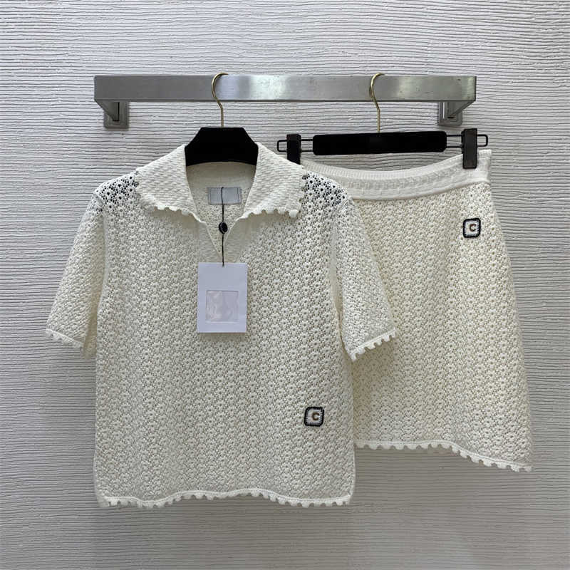 Robe deux pièces vêtements de marque robe femme maille tricotée costume deux pièces revers pull à manches courtes fermeture éclair latérale supér