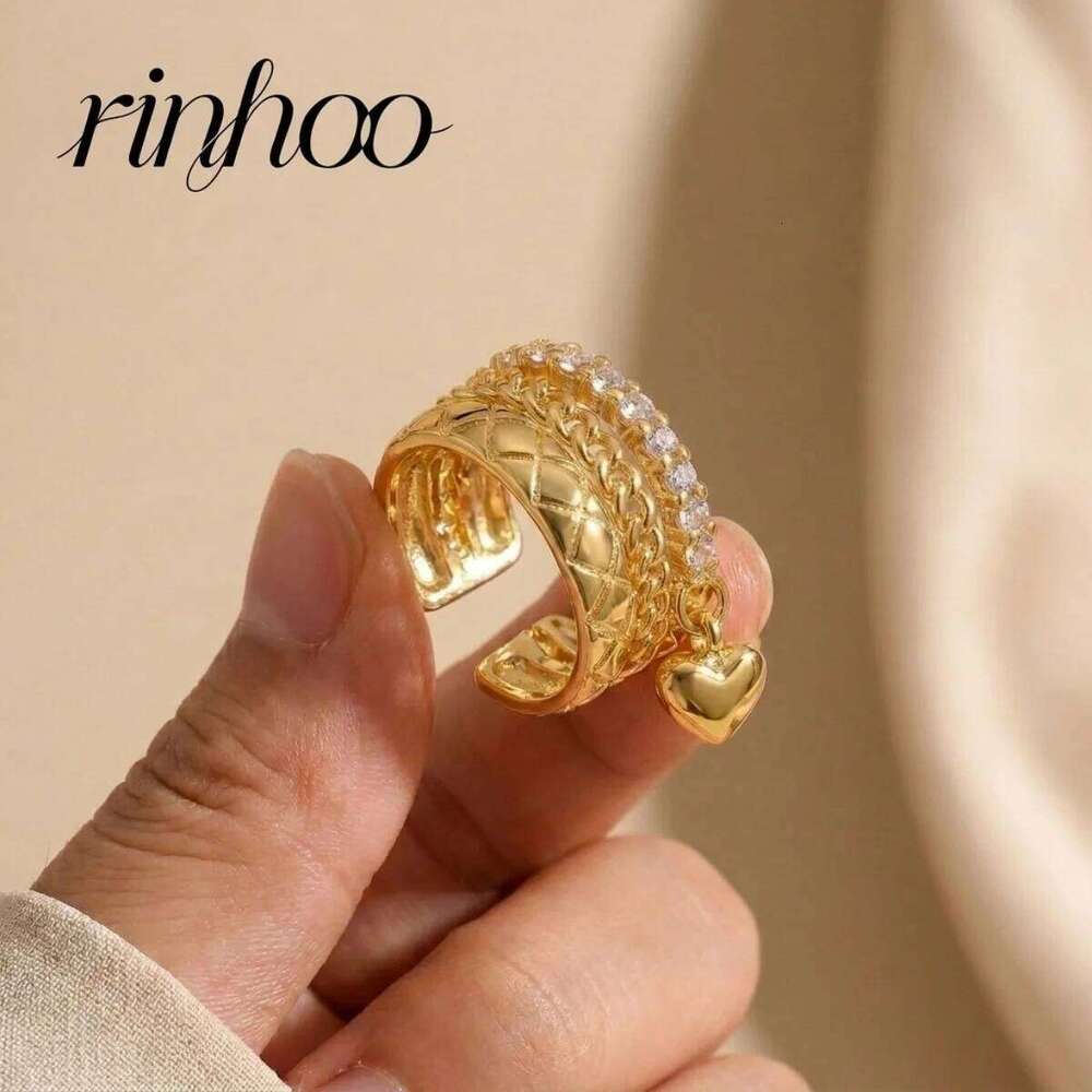 Rinhoo 1PC Multilayer Hollow Line Zircon Heart Tassel Cuffs Earrings For Women Men Simple Sparkly Geometric Ear Clip Jewelry
