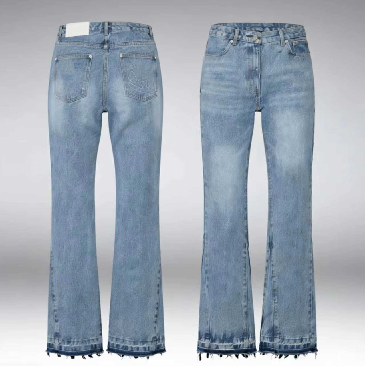 American Geometric 2026 Embroidery Retro Trend Men And Women Slim Jeans Casual Micro-Flared Jeans S260608