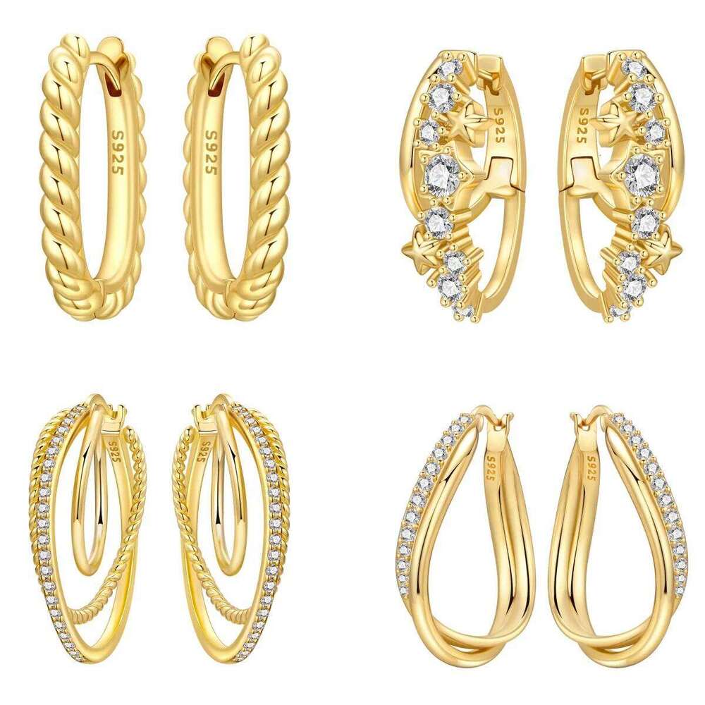 Orstarry S925 Sterling Silver Earring Twisted Pattern Earrings 18K Gold-plated Original Fashion Jewellery Women Gift