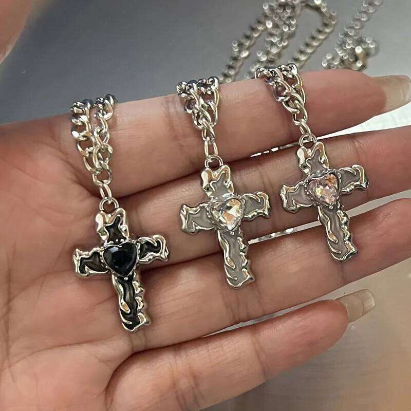 Stainless Steel Chain Black Cross For Women Men Vintage Punk Simple Geometric Pendant Necklace Choker Jewelry