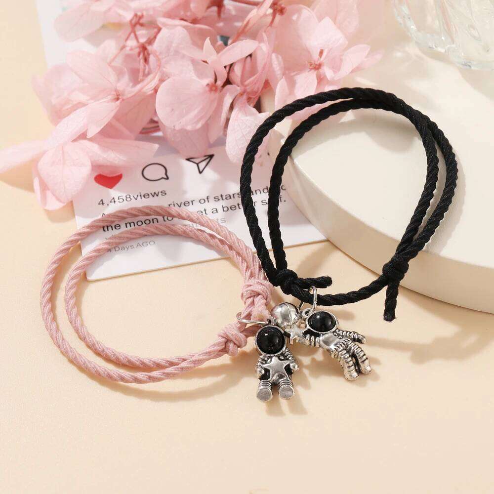2PCS/Set Couple Astronaut Star Magnet Ball Matching Bracelets Lover Heart Magnetic Bracelet Friendship Valentine Day