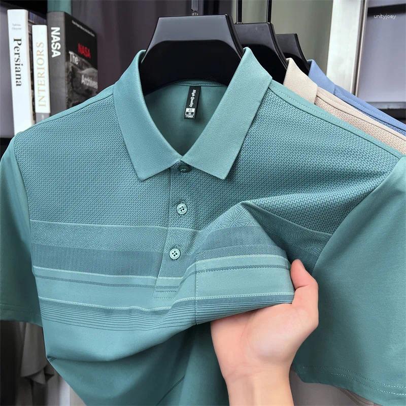 Men's Polos High End Brand Ice Silk Short Sleeve Polo Shirt Pocket Design T-shirt Summer Breathable Cool Dark Patterned Casual Top
