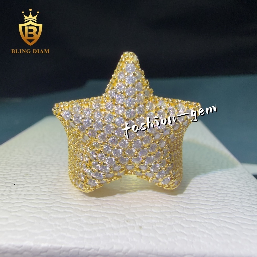Rapper 558ct Star Design VVS Moissanite Mens Ring Five-Pointed Hip Hop Style High Quality Gemstone Ring for Men D Color Gift