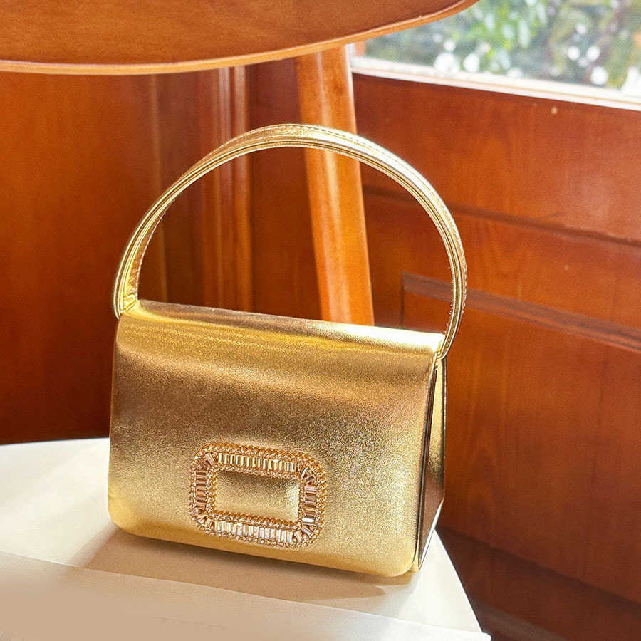 Designer Gold Satin Crystal Buckle Evening Handbag Elegant Small Top Handle Clutch Purse for Wedding Party Prom Events 060826