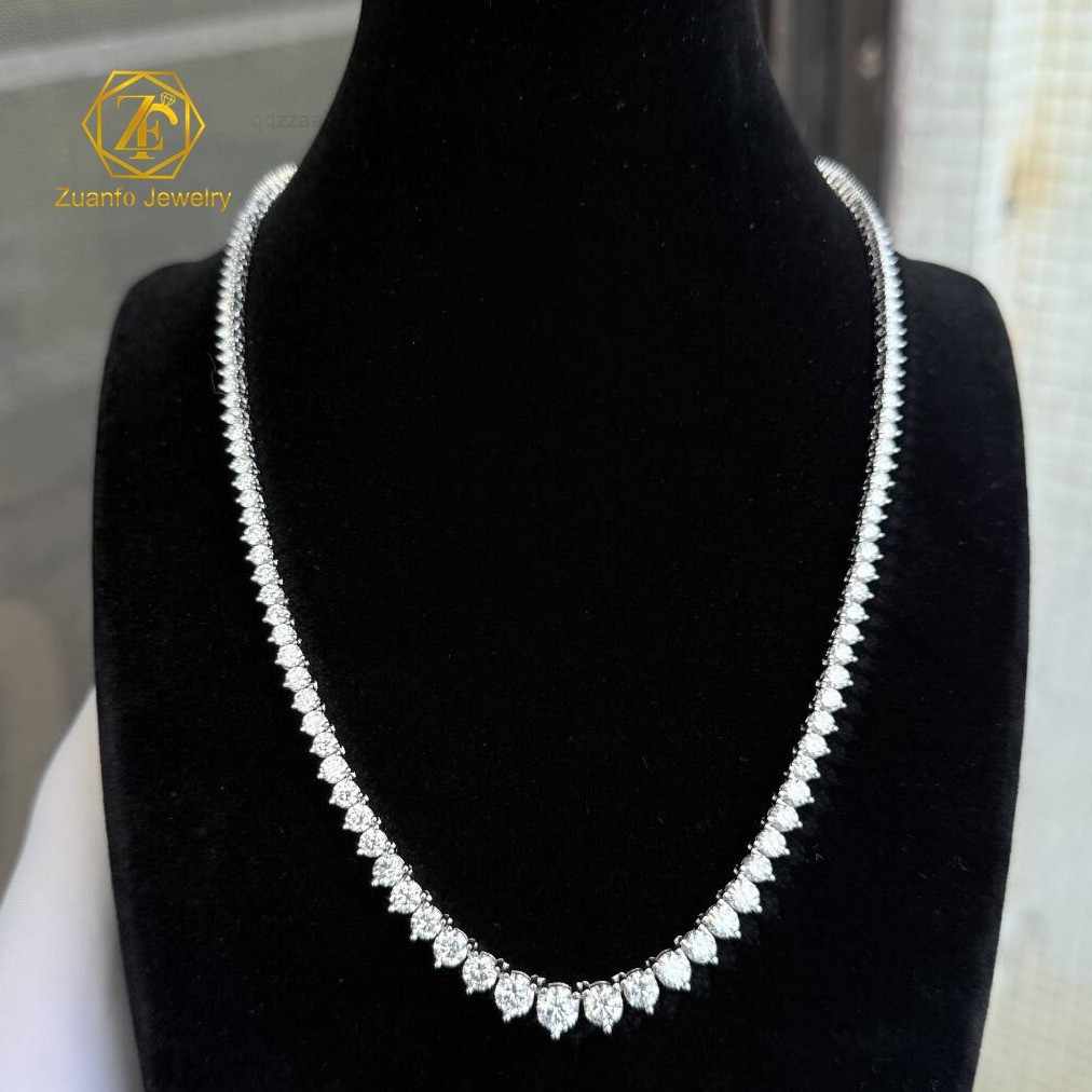 Fine Jewelry 10K 14K Gold White Gold Custom Lab Grown Diamond Tennis Chain Necklace 3 Claws Design