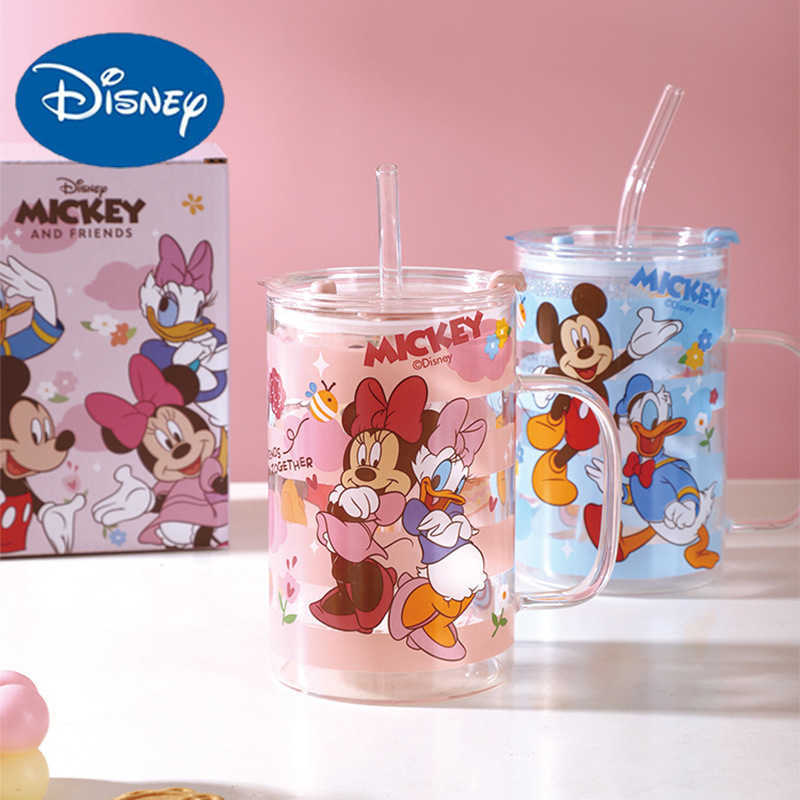 Disney Mickey and Minnie high borosilicate glass water cup household straw cup large capacity high aesthetic value with lid L26060855PA