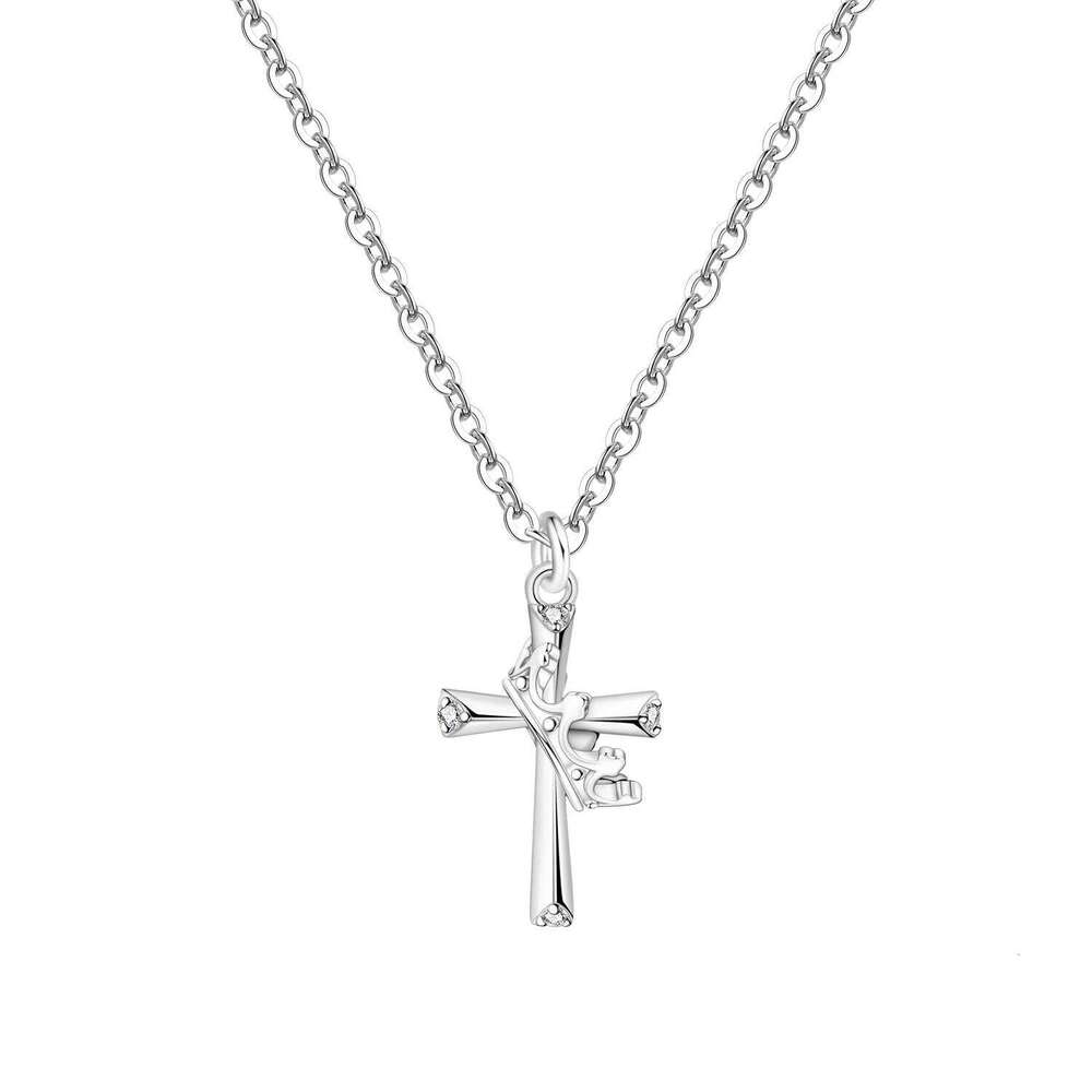 Orstarry S925 Sterling Silver Crown Virgin Cross Necklace 18K Gold-plated Versatile Fashion Women Birthday Jewelry Gift